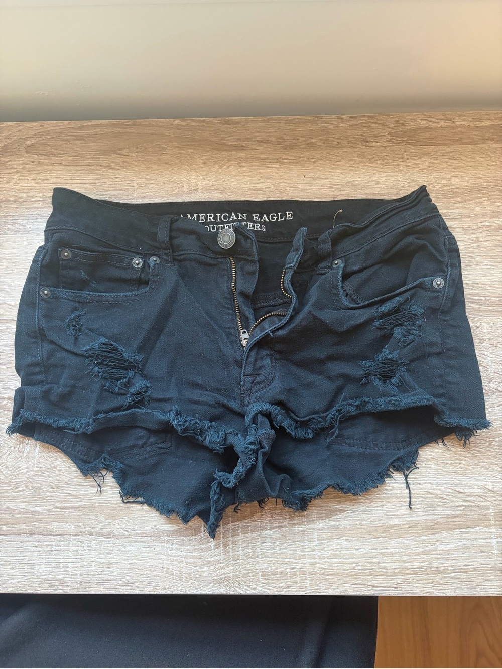 American Eagle Outfitters Black Distressed High-Rise Jean Shorts